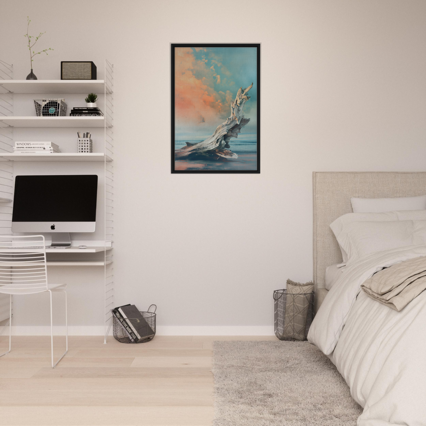 Framed canvas print of Driftwood Miragesauté with swirling pastel abstract art