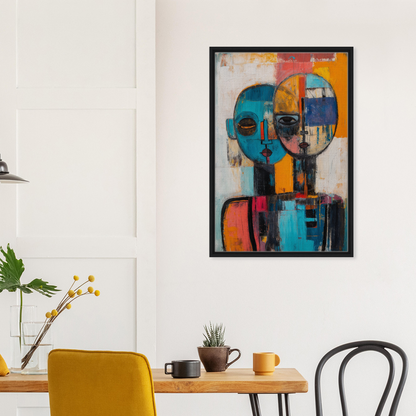 Abstract portrait painting of a colorful geometric face on Dual Serenity Canvas