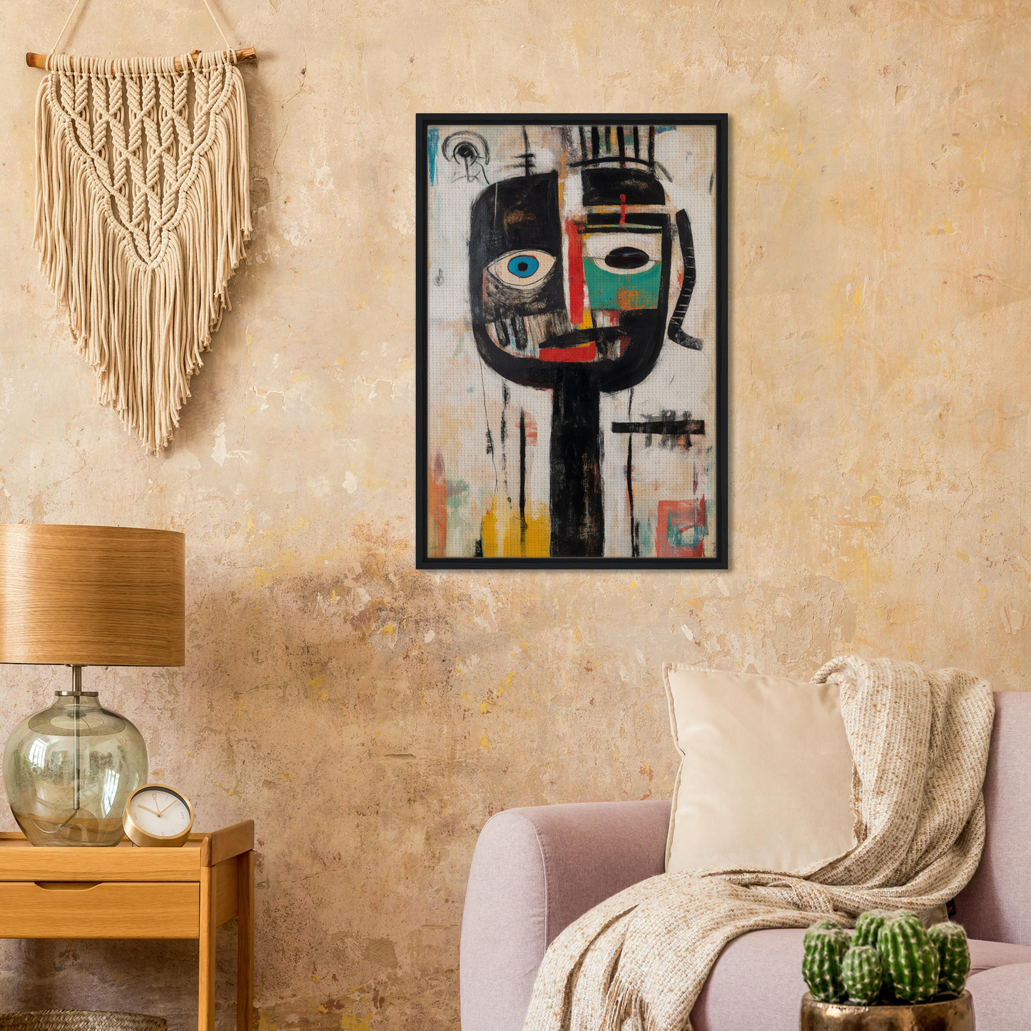 Stylized abstract portrait painting for Duality Tribescape Visions room decor