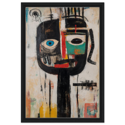 Abstract painting of a stylized face in bold colors for Duality Tribescape Visions room decor