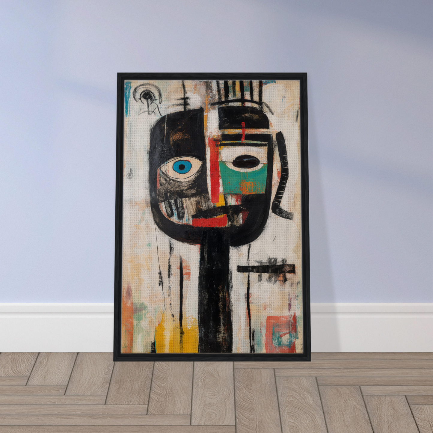 Abstract portrait in bold colors showcasing duality tribescape visions on framed canvas print