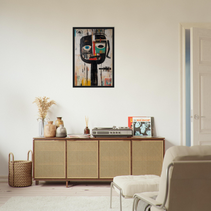 Wooden sideboard with rattan-fronted doors and decor in Duality Tribescape Visions