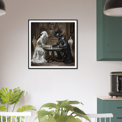 Framed black and white art of two figures playing chess from Duelling Nightmares Vision