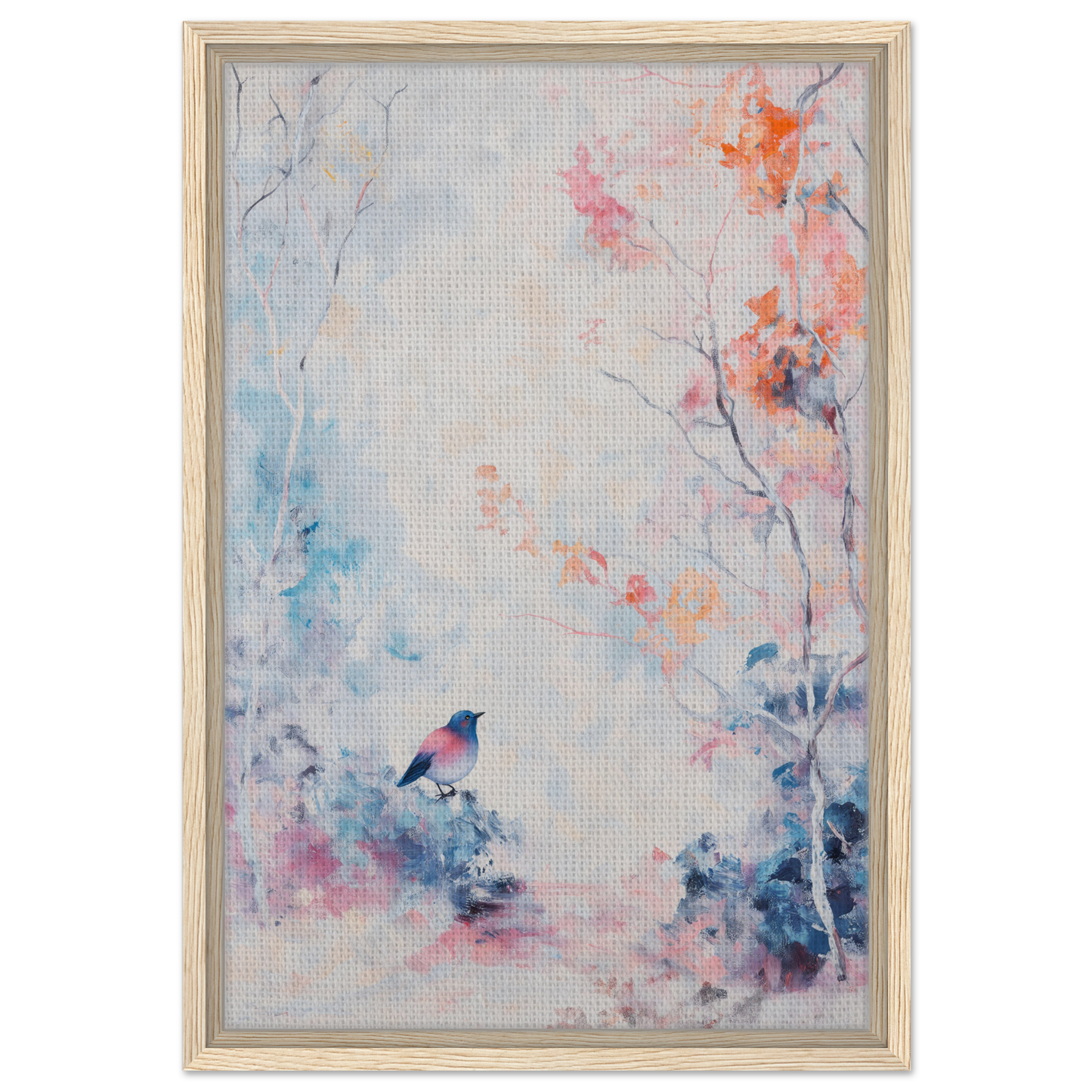 Framed watercolor painting of a floral scene and bird, ideal for Dusk Bird Whisper room decor