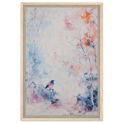 Framed watercolor painting of a floral scene and bird, ideal for Dusk Bird Whisper room decor