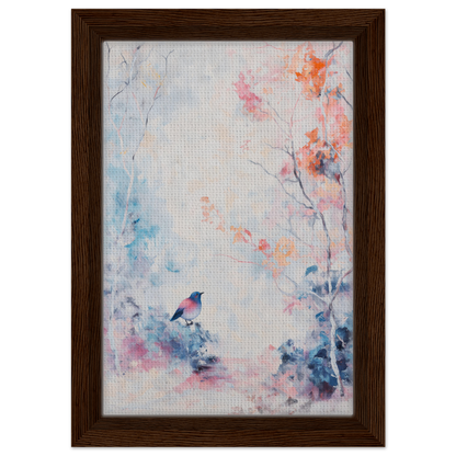 Framed canvas wall art Dusk Bird Whisper with a small bird and floral elements