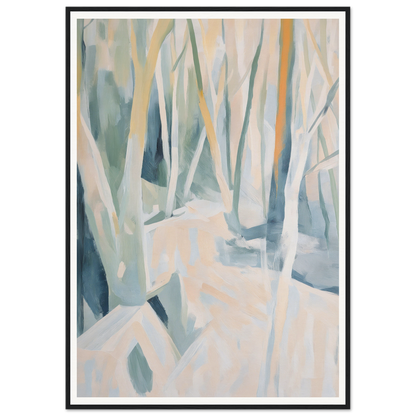 Framed abstract painting of a forest scene in muted earthy tones, perfect for room decor.