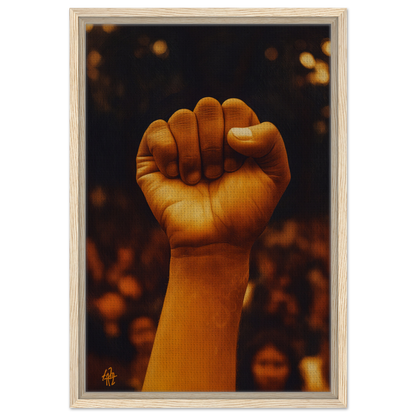 A raised fist in warm light symbolizes Earthy Defiance in room decor