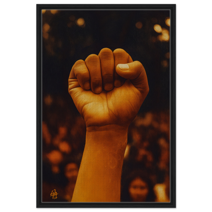 A raised fist representing earthy defiance in the Earthy Defiance Resonate framed decor