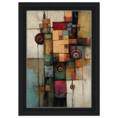 Abstract painting with geometric shapes in earthy tones for Echoing Serene Chroma room decor