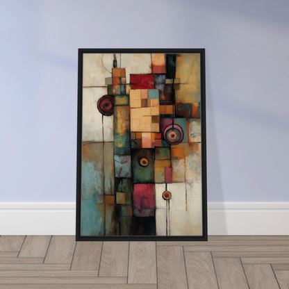 Abstract geometric painting in earthy tones for Echoing Serene Chroma room decor