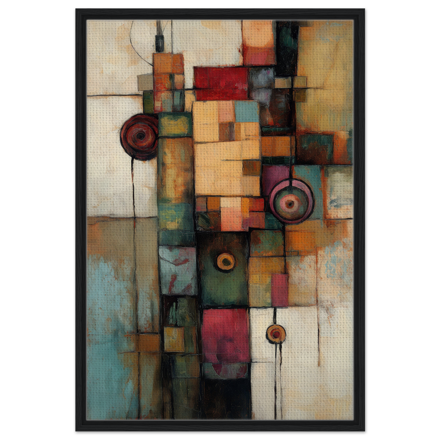 Abstract painting with geometric shapes in muted colors for Echoing Serene Chroma canvas print