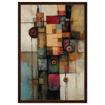 Abstract painting of geometric shapes in earthy tones for Echoing Serene Chroma framed canvas print