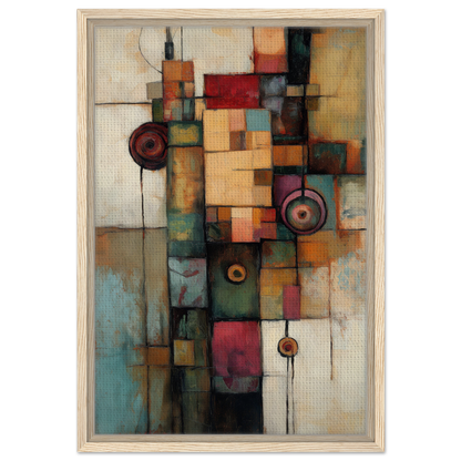 Abstract painting of geometric shapes in earthy tones for Echoing Serene Chroma framed canvas print