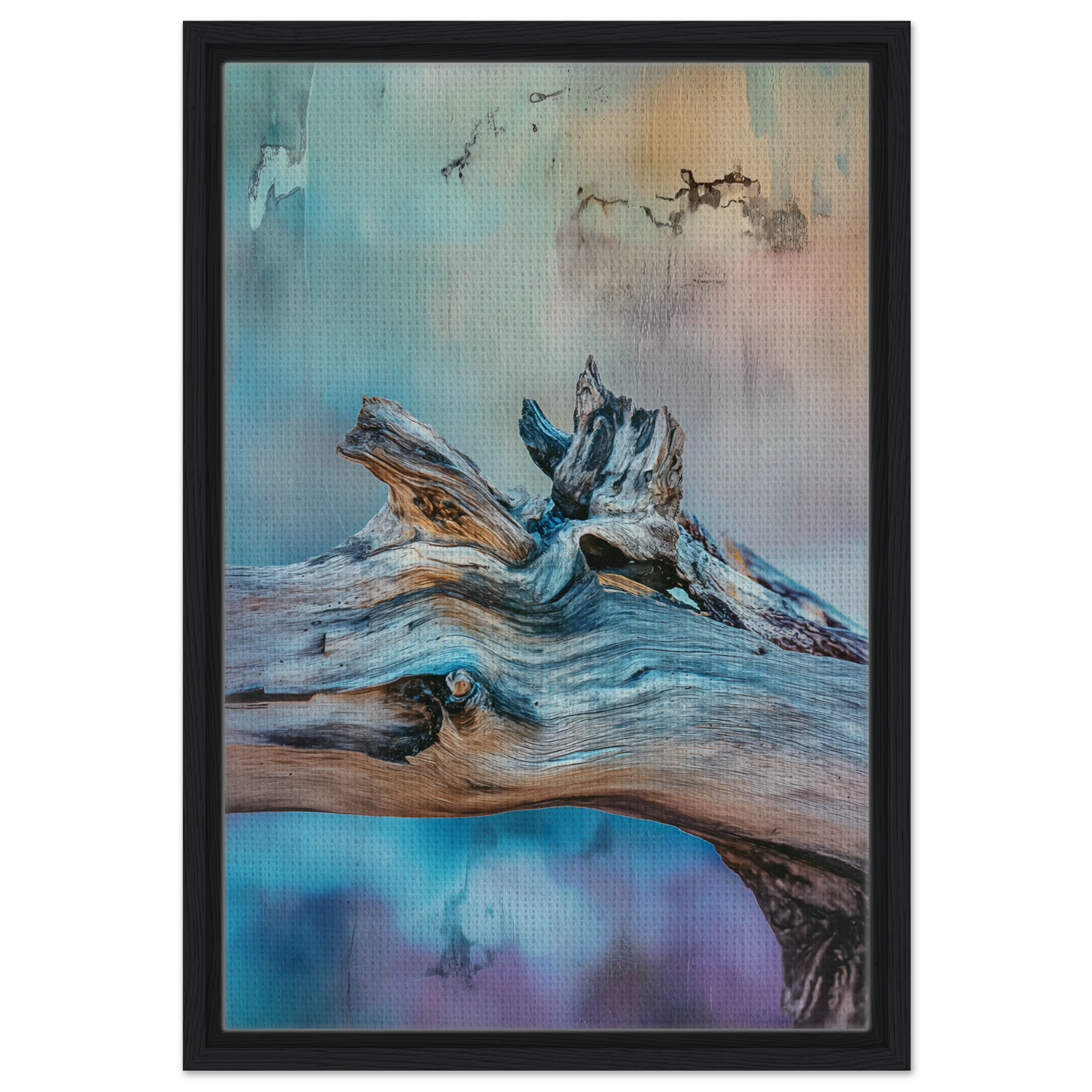 Weathered driftwood log against a soft backdrop in Ecstasy Drift Rhythms framed print