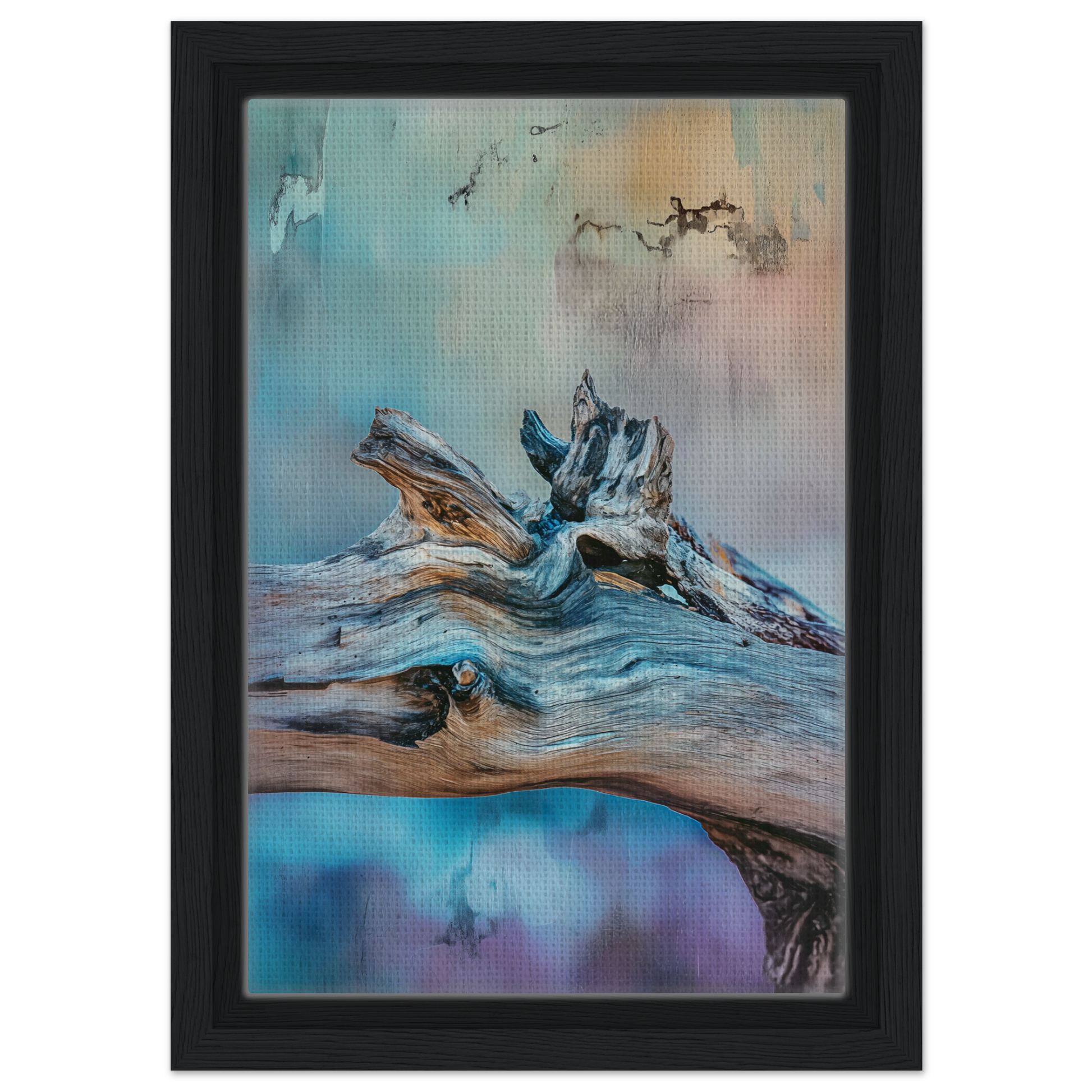 Gnarled driftwood against a vibrant backdrop for Ecstasy Drift Rhythms room decor