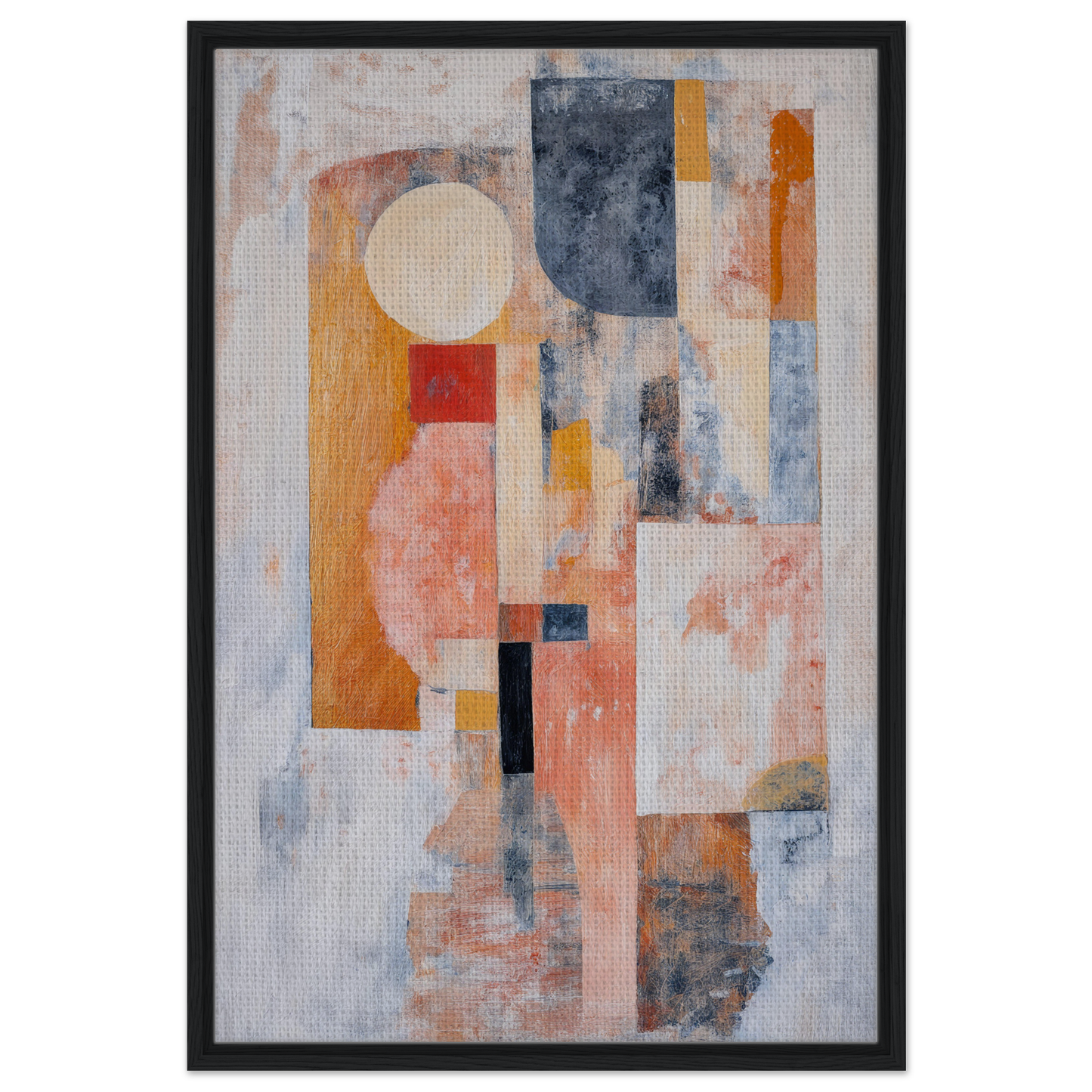 Abstract painting of geometric shapes in muted pastels for Ecstasy Geometry Dreams framed canvas print