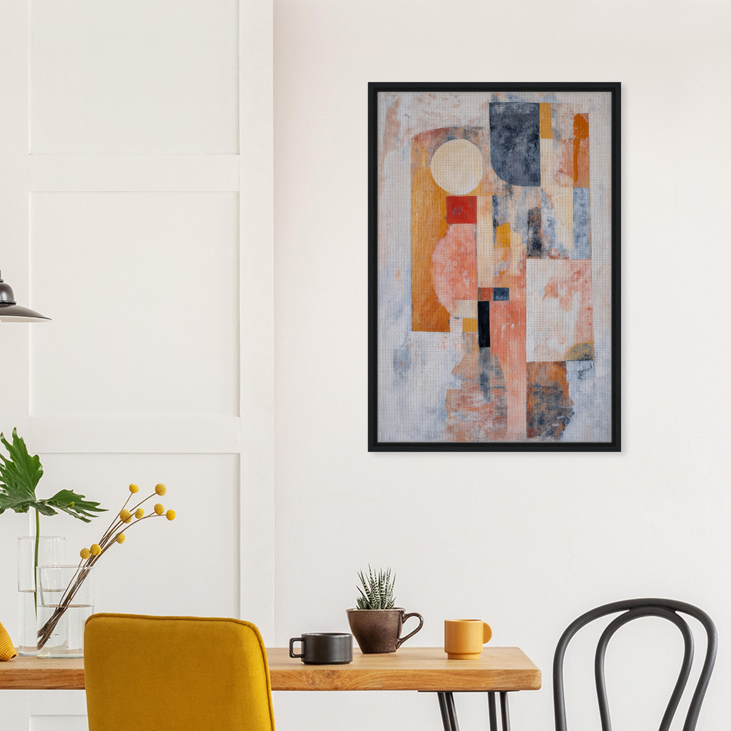 Abstract painting with geometric shapes in pastel colors, framed canvas print Ecstasy Geometry Dreams