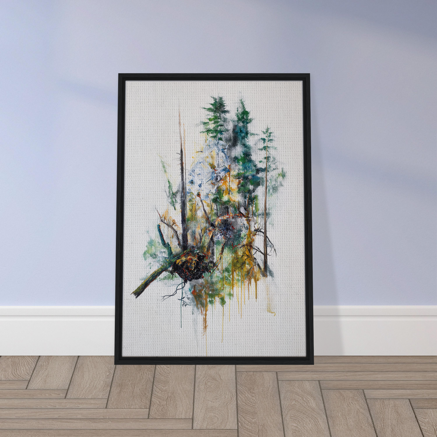 Framed canvas print of Ecstasy’s Timeless Boughs featuring abstract trees and plants