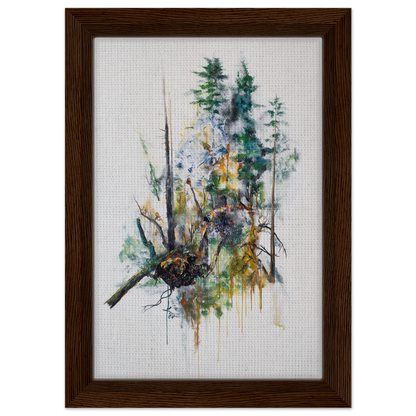 Framed canvas print of Ecstasy’s Timeless Boughs, an abstract forest watercolor painting