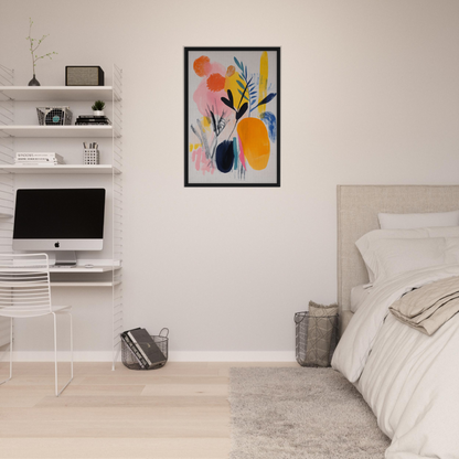 Colorful abstract floral artwork in a black frame for Ecstatic Foliage Revelations room decor