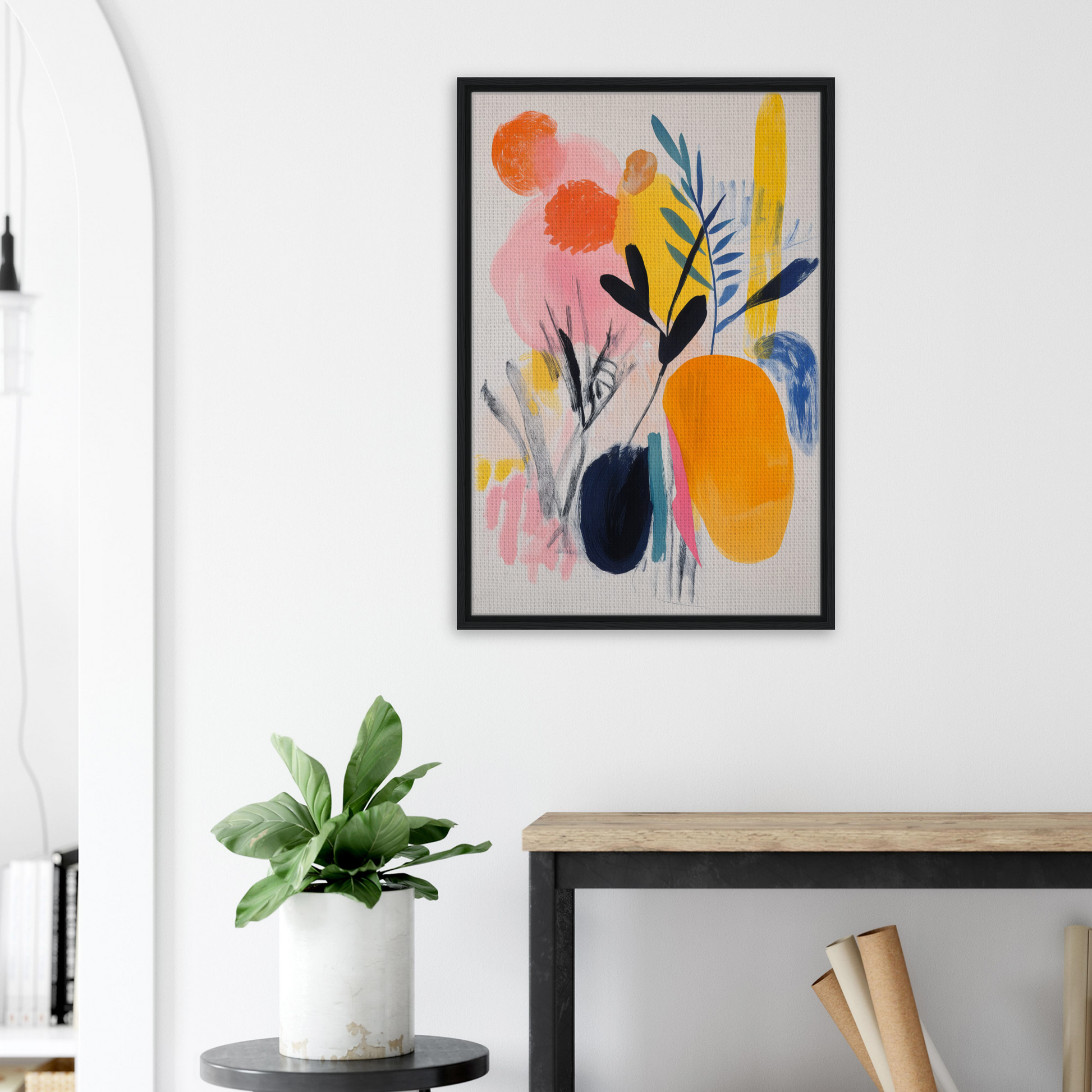 Abstract painting of colorful floral shapes for Ecstatic Foliage Revelations framed canvas art