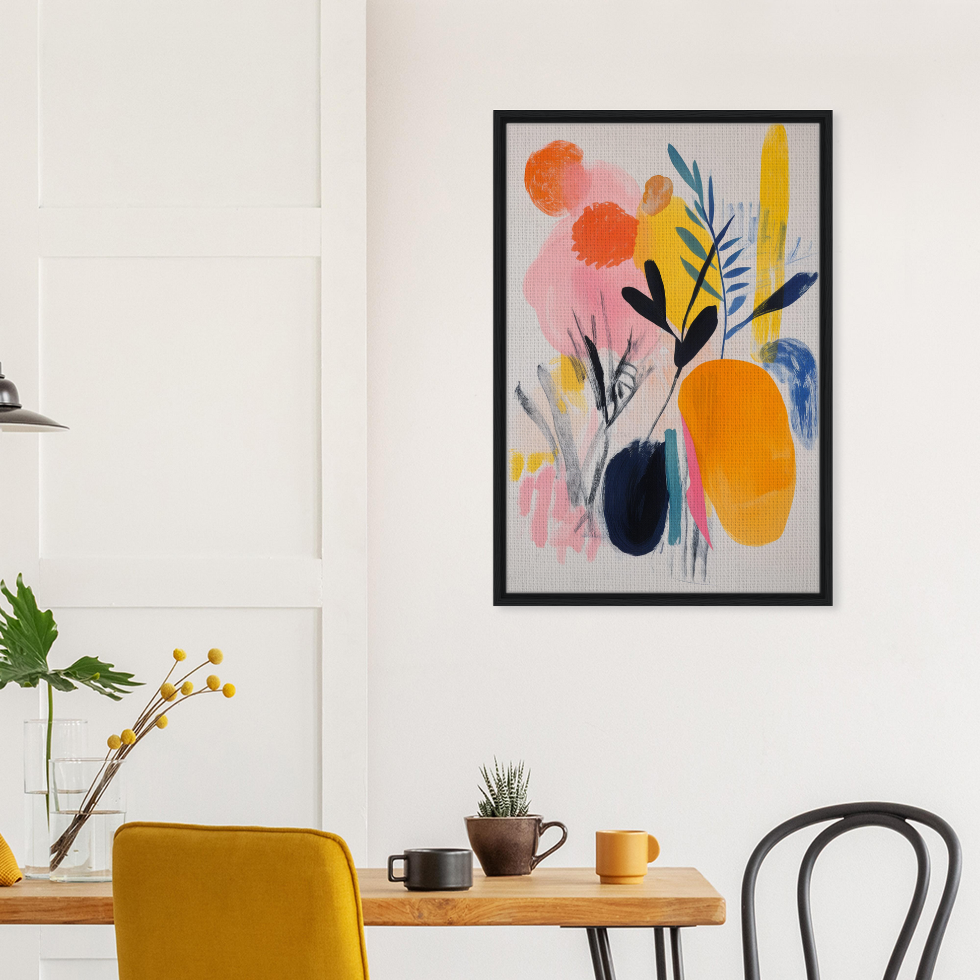 Colorful abstract floral artwork in a black frame, perfect for Ecstatic Foliage Revelations room decor