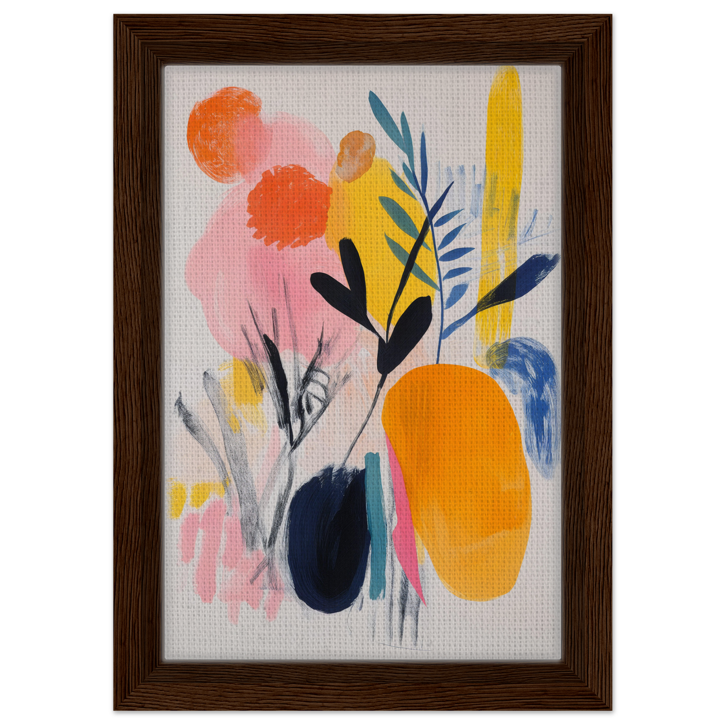 Abstract floral painting in wooden frame, ideal for Ecstatic Foliage Revelations room decor