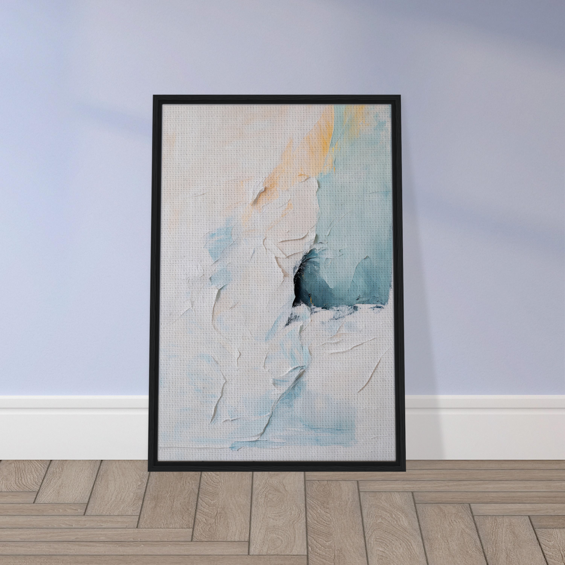 Framed abstract painting Ecstatic Horizon Whispers in soft pastels for elegant room decor