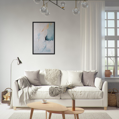 White sofa with throw pillows in Ecstatic Horizon Whispers room decor by Fashion Oracle