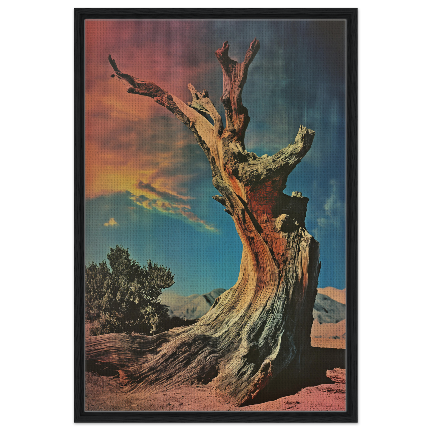 Gnarled dead tree under a colorful sky for Ecstatic Tree Reverie room decor