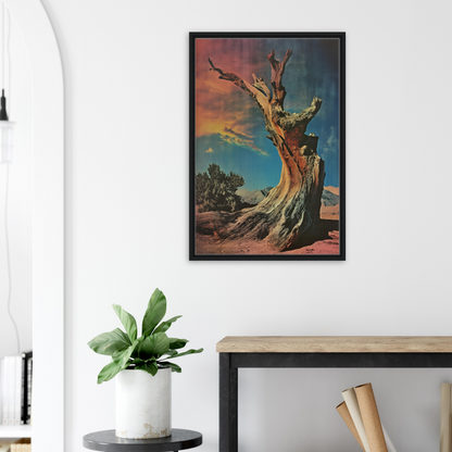 Framed photograph of a twisted tree trunk in Ecstatic Tree Reverie room decor