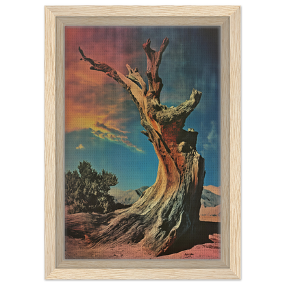 Gnarled dead tree silhouette against a vibrant sky in Ecstatic Tree Reverie room decor