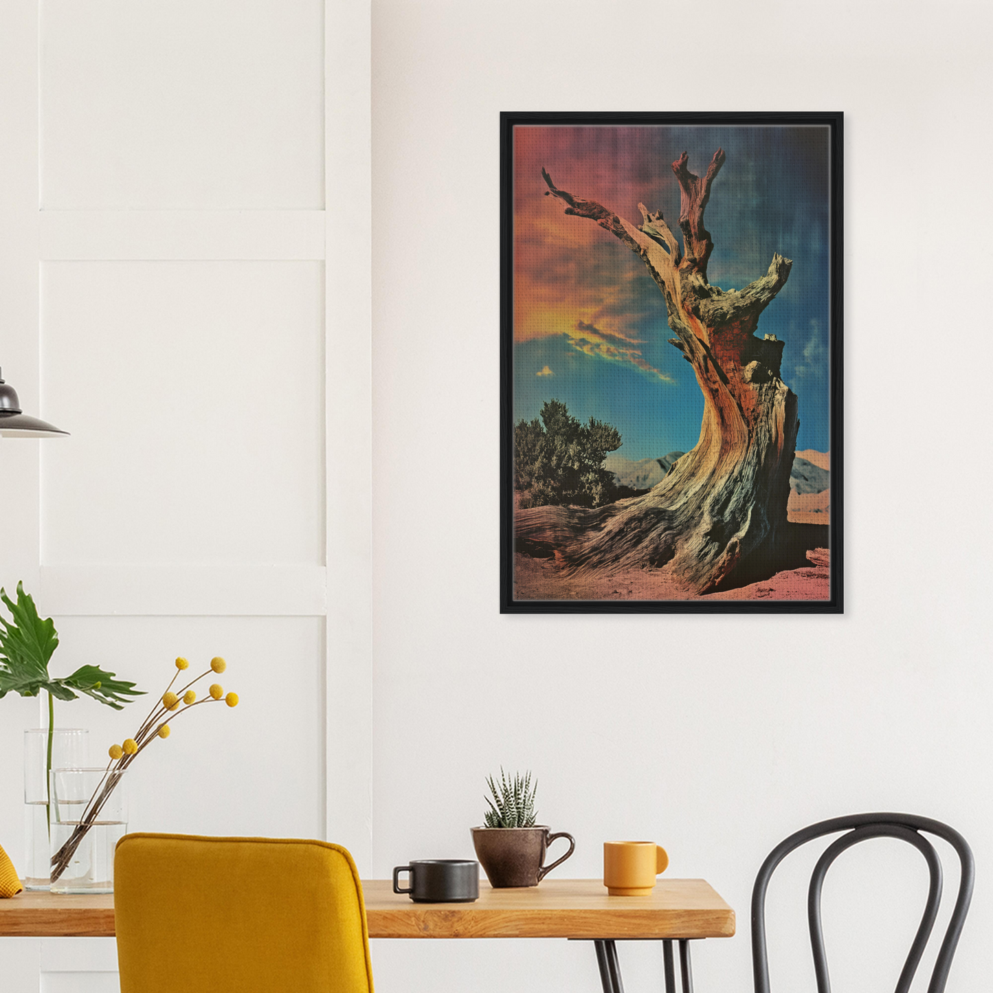 Framed Canvas Print of Ecstatic Tree Reverie against a vibrant sky backdrop