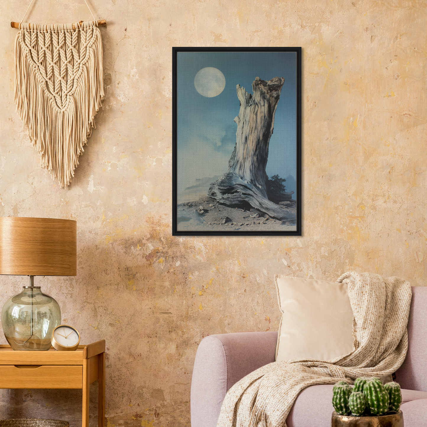 Framed canvas print of surreal rock formation under full moon for Ecstatic Wilderness Dreams