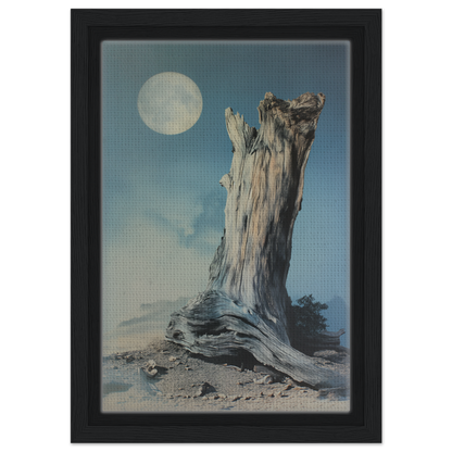 Weathered tree stump under a full moon for Ecstatic Wilderness Dreams framed canvas print