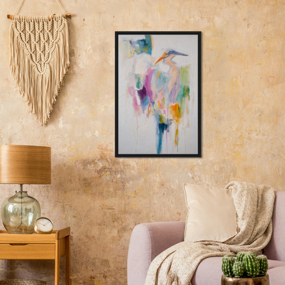 Colorful abstract painting in a frame, perfect for Effervescent Avian Dreams room decor