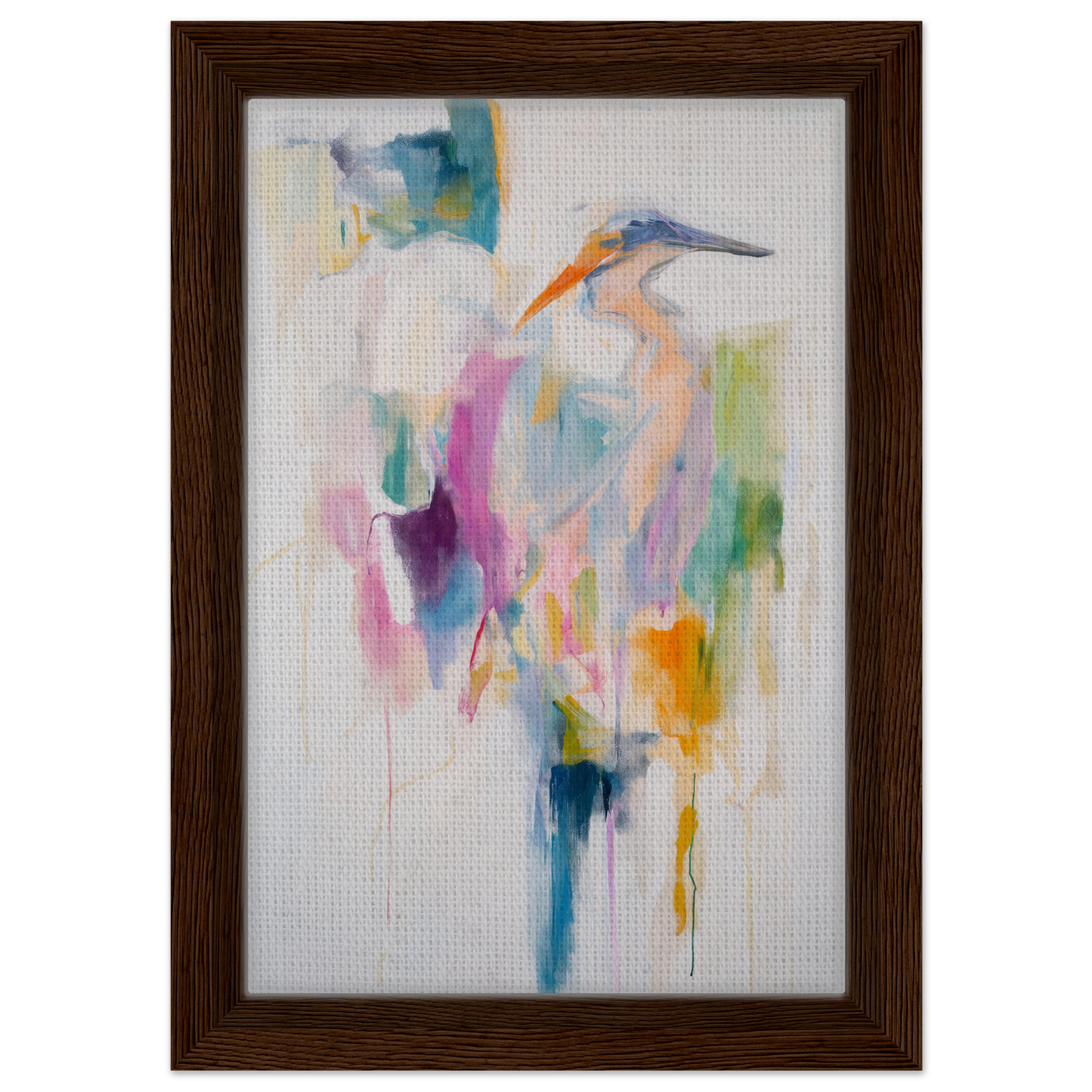 Abstract painting of a heron in vibrant hues for Effervescent Avian Dreams room decor