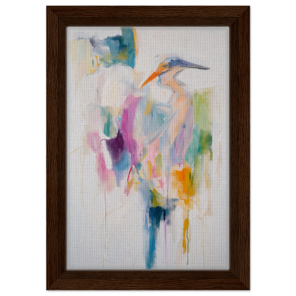 Abstract painting of a heron in vibrant hues for Effervescent Avian Dreams room decor