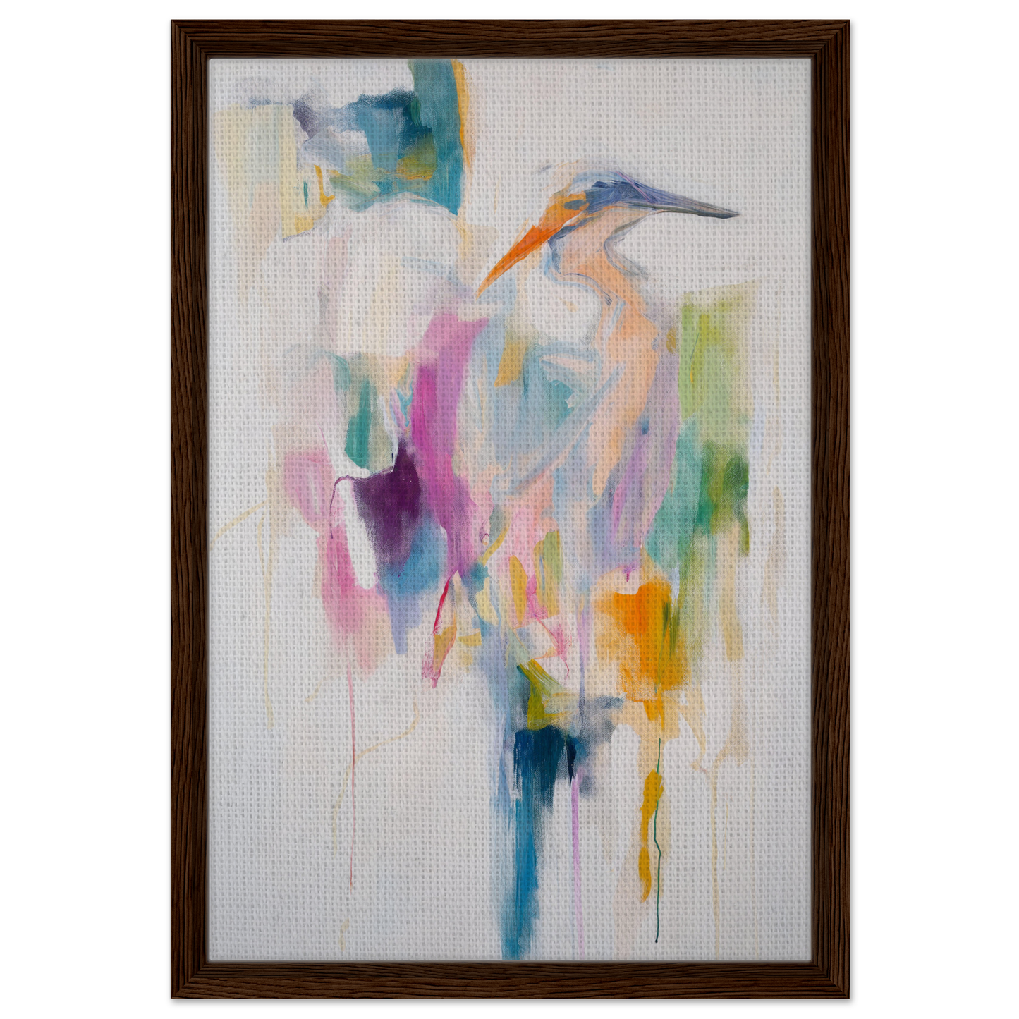 Abstract painting of a heron in vibrant hues for Effervescent Avian Dreams room decor