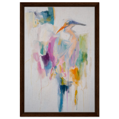 Abstract painting of a heron in vibrant hues for Effervescent Avian Dreams room decor