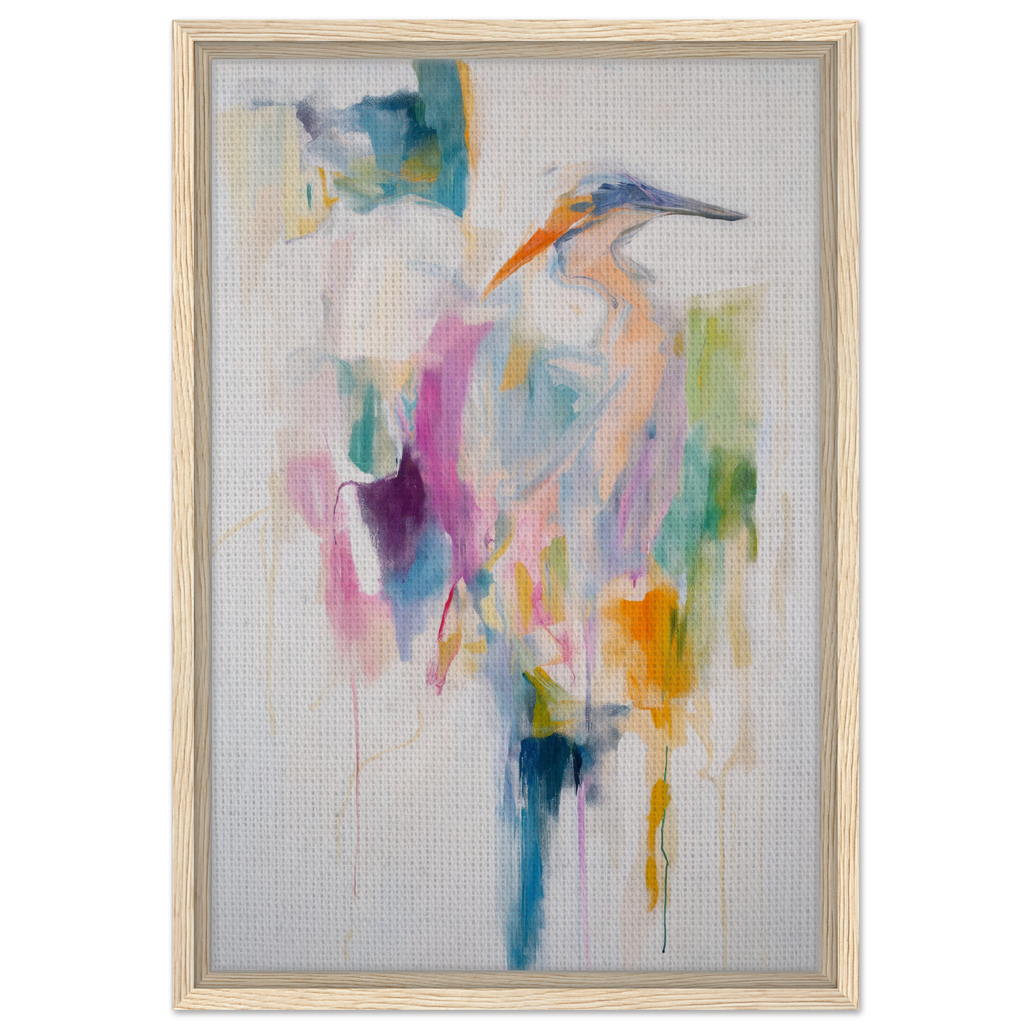 Abstract painting of a heron in pastel hues from Effervescent Avian Dreams for room decor