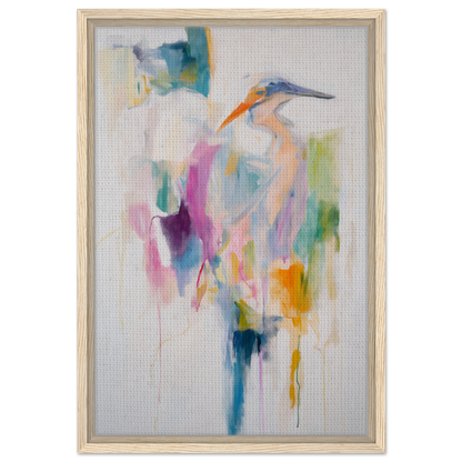 Abstract painting of a heron in pastel hues from Effervescent Avian Dreams for room decor