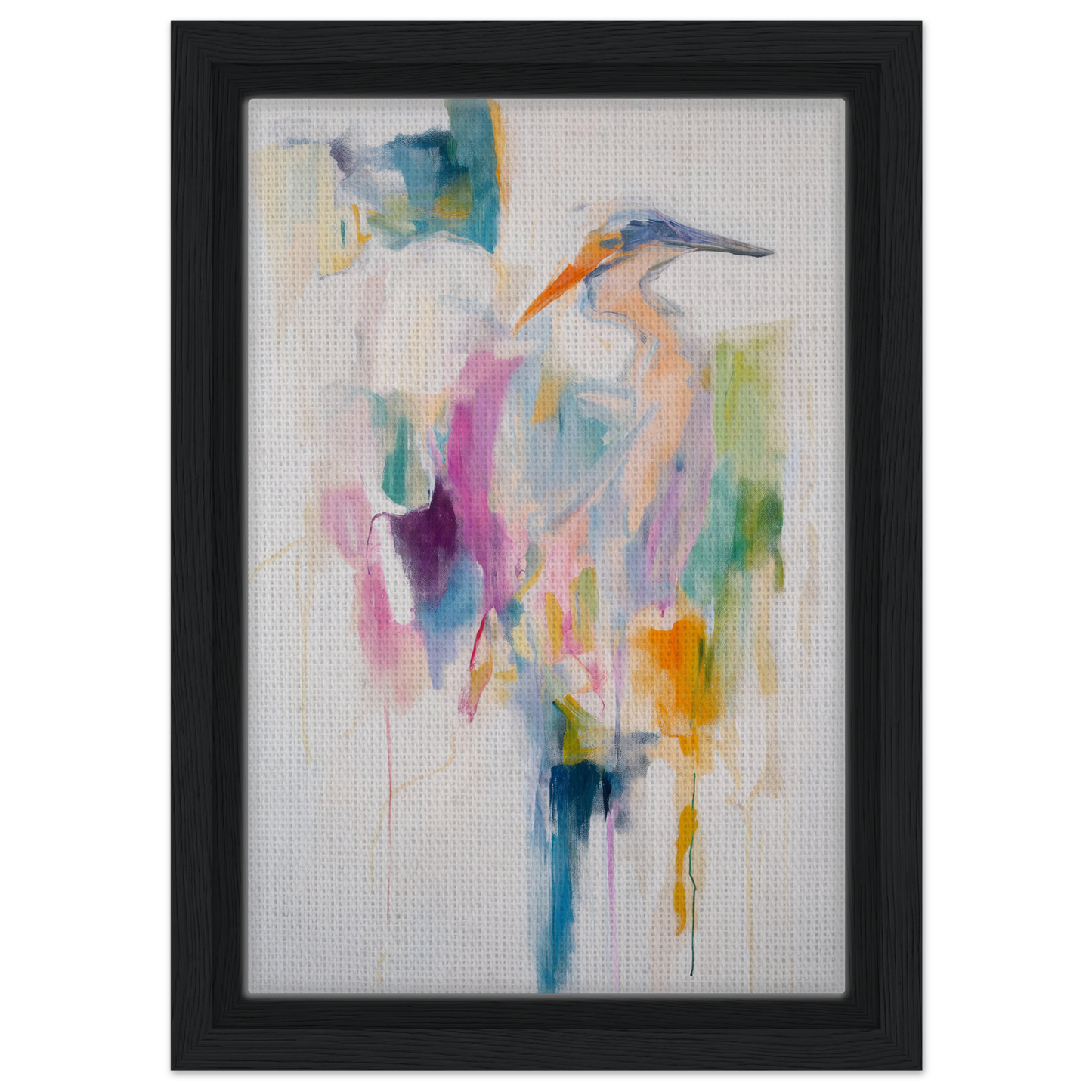 Abstract painting of a heron in vibrant colors for Effervescent Avian Dreams canvas print