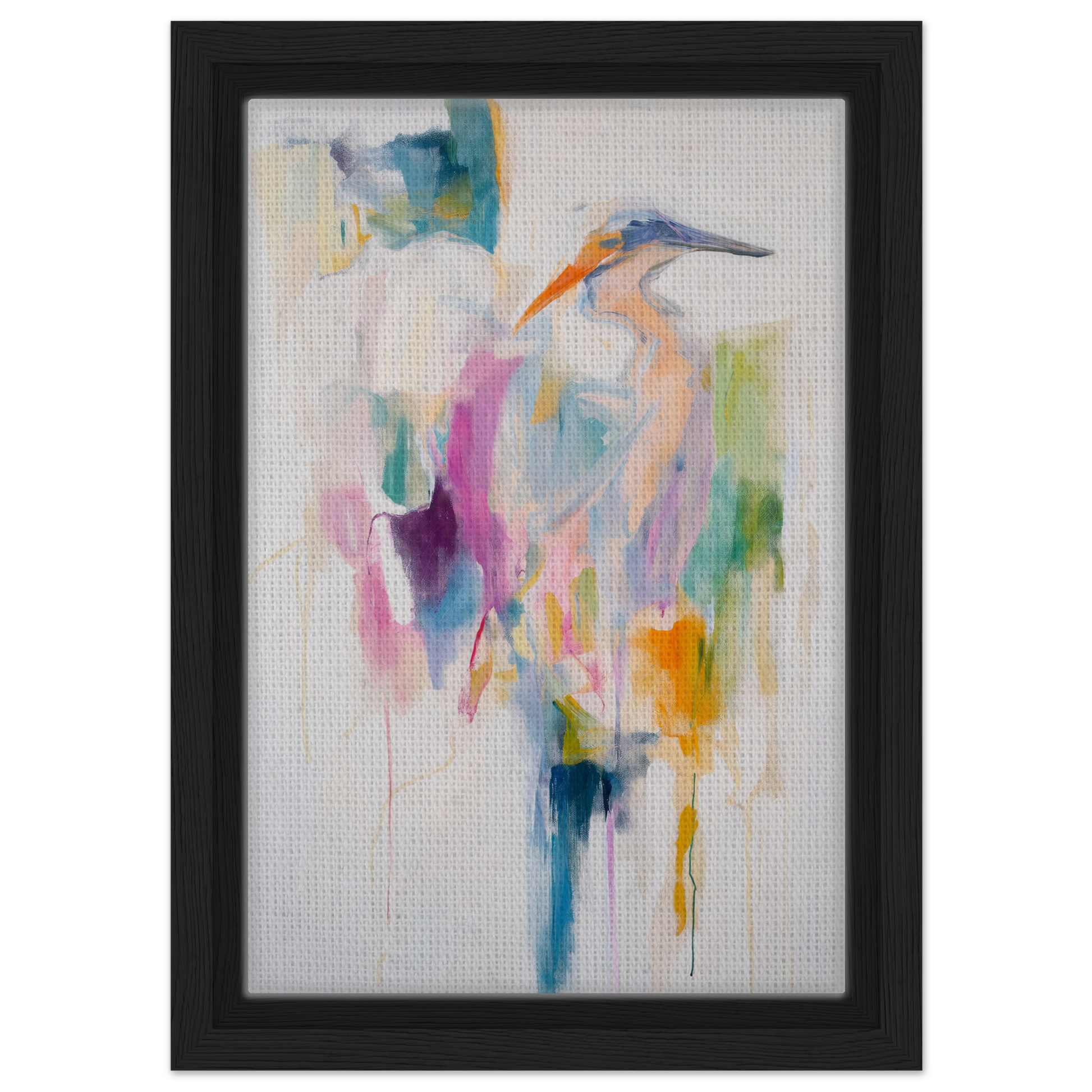 Abstract painting of a heron in vibrant colors for Effervescent Avian Dreams canvas print