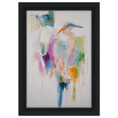 Abstract painting of a heron in vibrant colors for Effervescent Avian Dreams canvas print