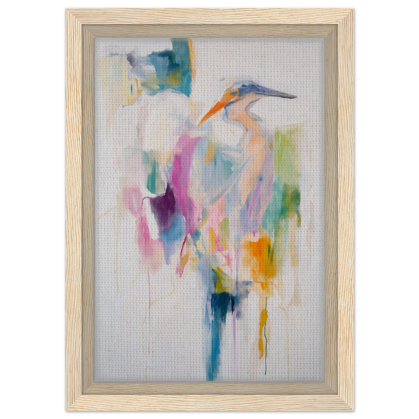 Abstract painting of a bird-like figure in pastel colors for Effervescent Avian Dreams room decor