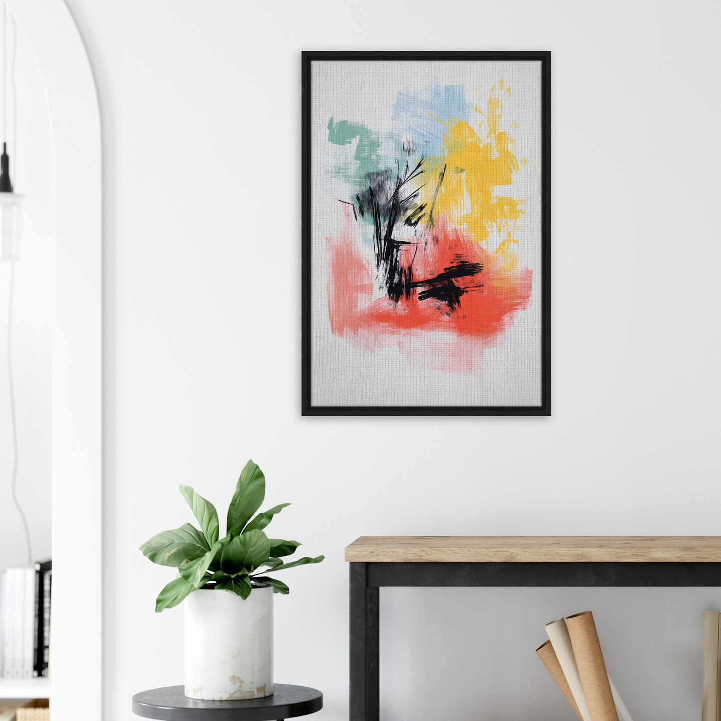 Abstract painting with colorful brushstrokes in Electric Chaos Harmony framed canvas print