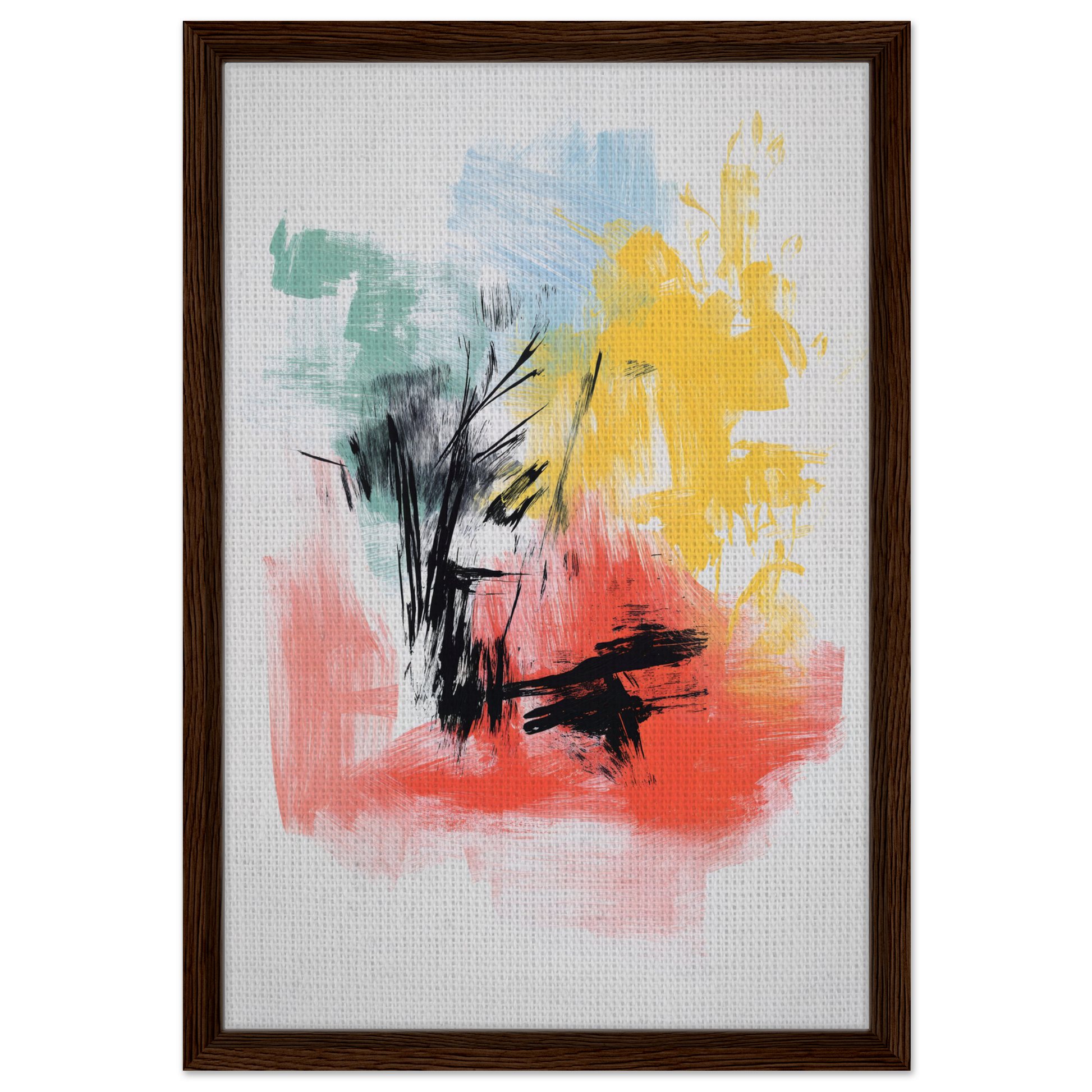 Abstract painting in vibrant colors, framed canvas print titled Electric Chaos Harmony