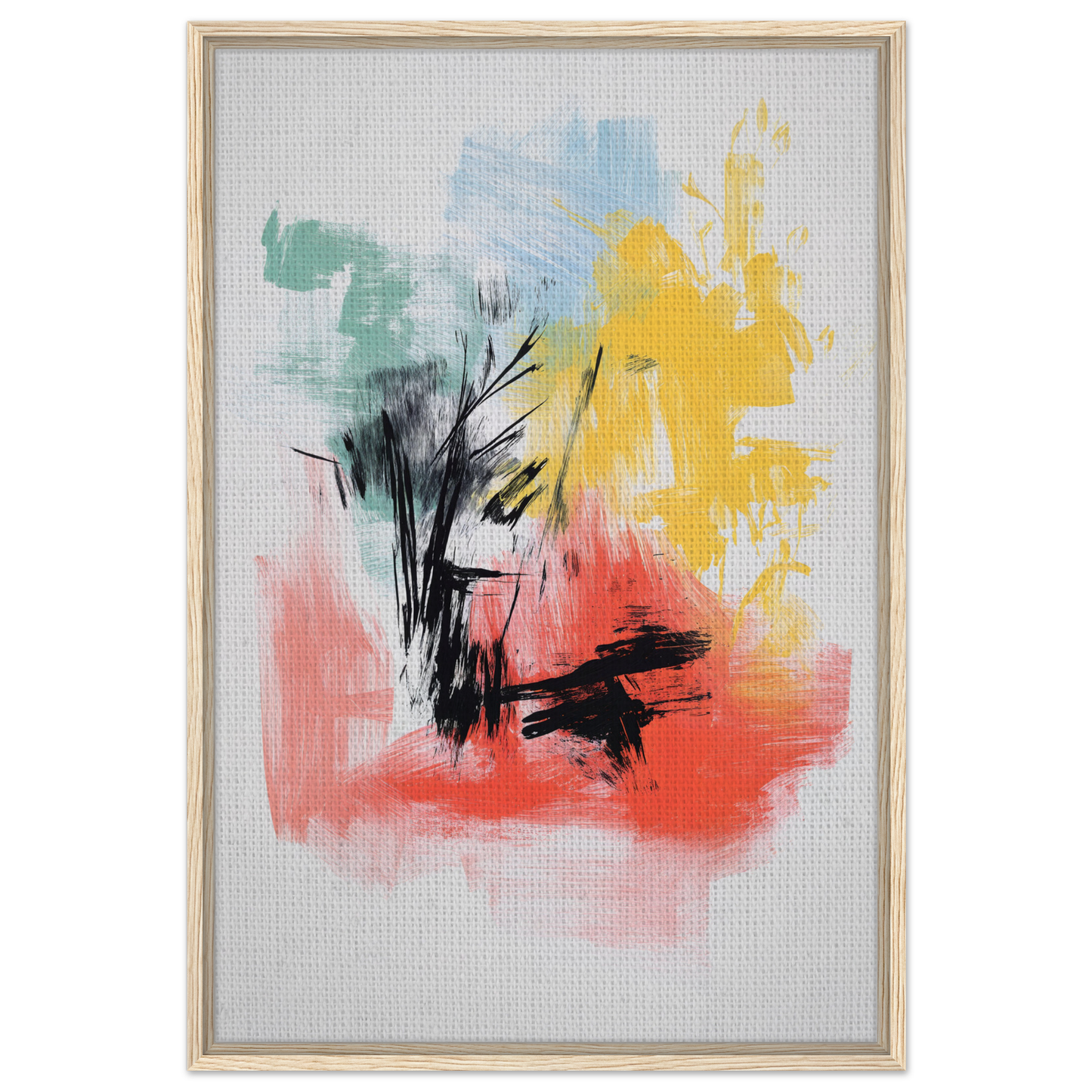 Abstract painting in Electric Chaos Harmony with colorful brushstrokes on textured canvas